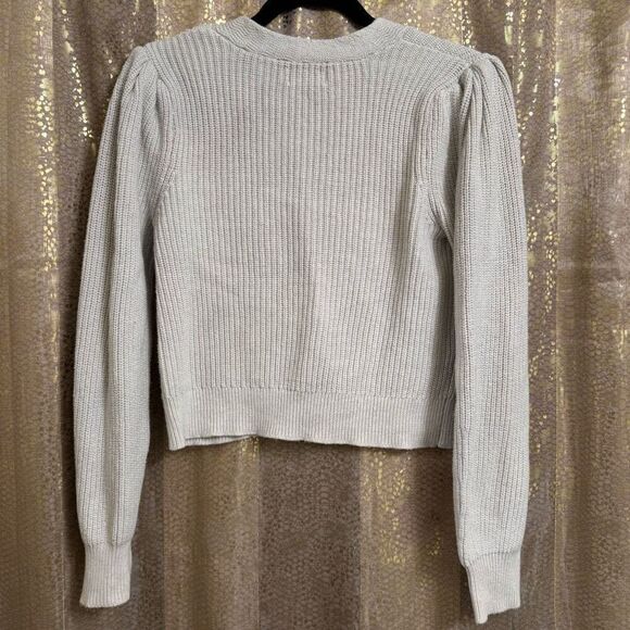 Aerie Cropped Cardigan Cream Beige Chunky Knit Balloon Sleeves Medium - Picture 2 of 6